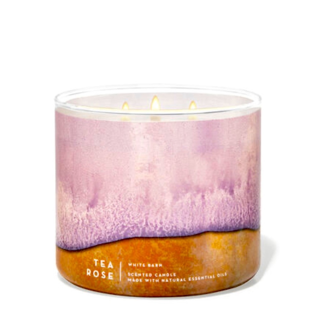 BATH AND BODY WORKS white barn tea rose 3 wick candle